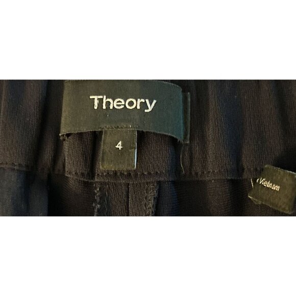 Theory 100% Silk Trousers Size 6 Navy Blue With Blue Side Stripe Detail - Picture 5 of 6